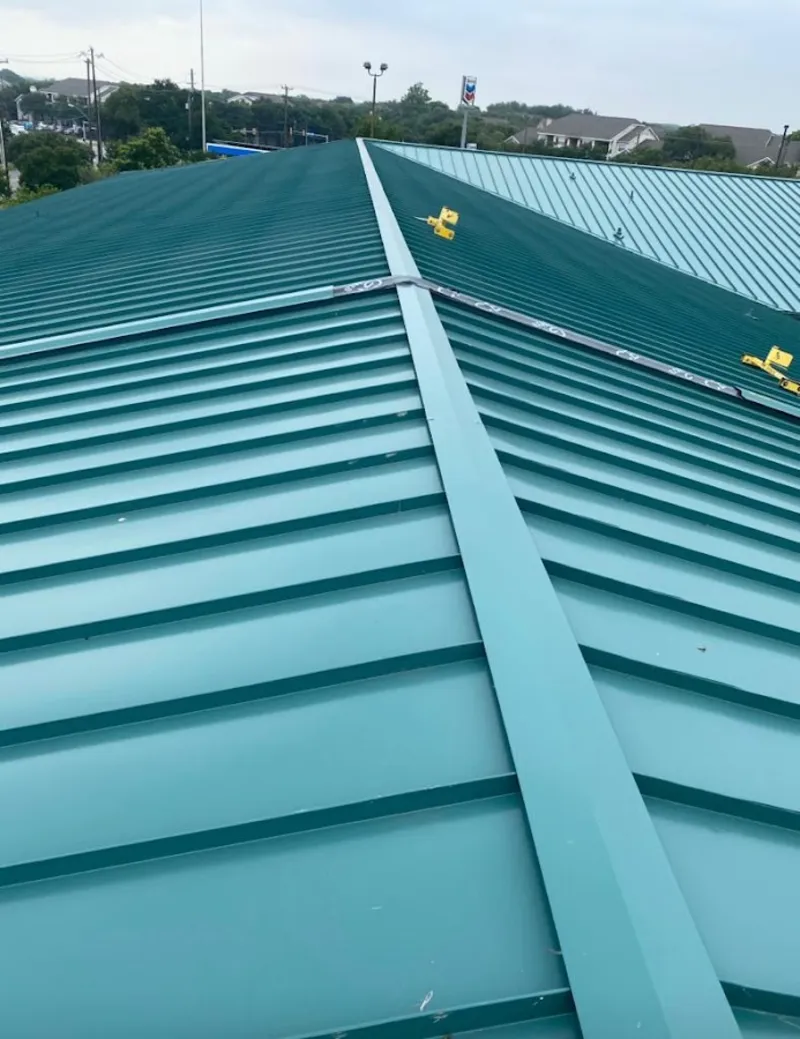 Green commercial metal roof ridge and valley for Metal Roof Repair in Kerman